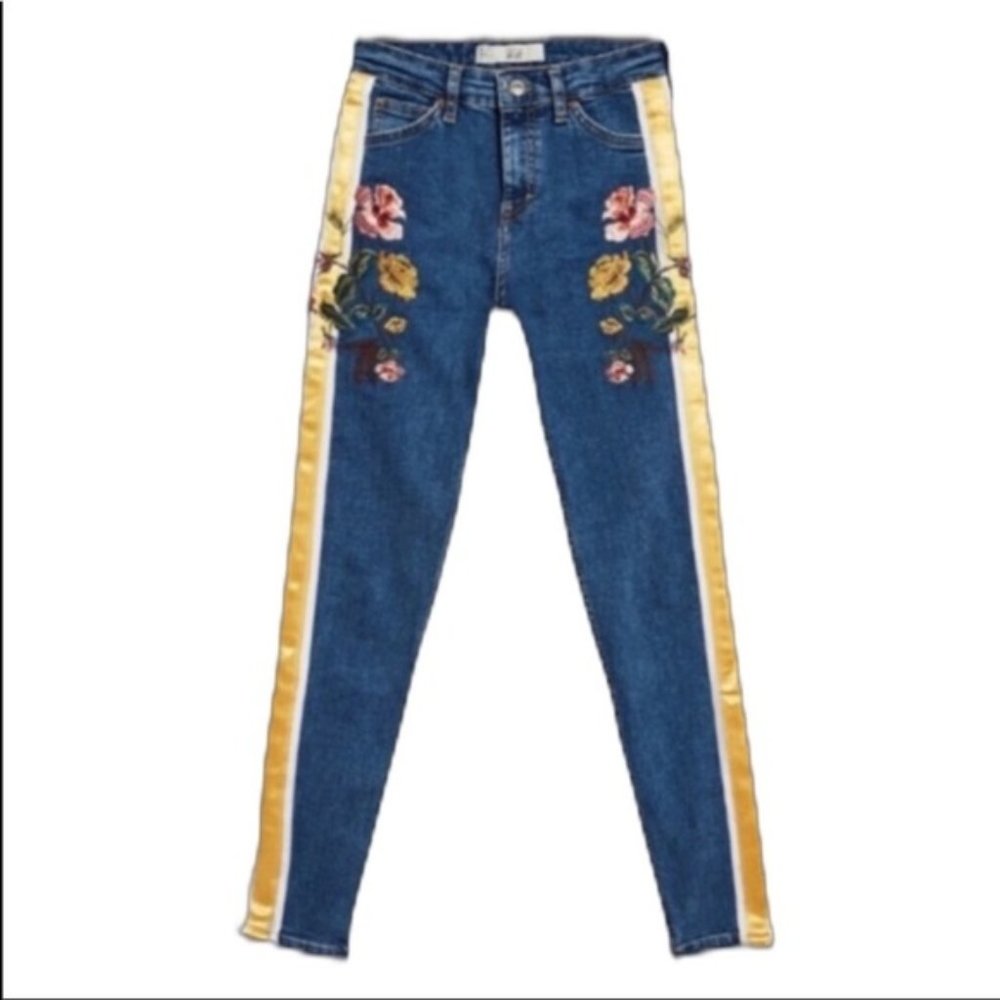 Topshop Mid Blue Embroidered Side Stripe Jamie